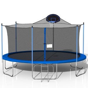 HFYee 12/14/16FT Safety-Enclosed Trampoline with Basketball Hoop Backyard Jump Arena with Ladder  for Ages 8+ - 1 of 4