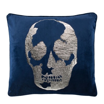 Rayen Skull Pillow - Dark Blue/Silver - 20" x 20" - Safavieh