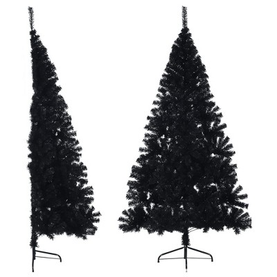 vidaXL Modern 7ft Artificial Half Christmas Tree with Sturdy Stand and Black PVC Branches