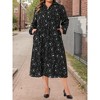 Women's Plus Size Floral Pattern V Neck Long Sleeve Front Slit Pockets Flowy Casual Midi Dress with Belted - Agnes Orinda - 2 of 4