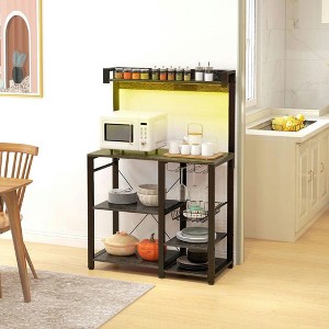 Resenkos Industrial Bakers Rack with USB Charging, RGB Lights and Glass Holders, Gray - 1 of 4