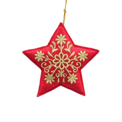 TopComfy Decorative Object Thread Embroidered Star Hanging Ornament for Holiday Decor, Red, 4"*0.75"*4"