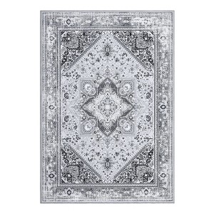 Washable Vintage Oriental Rug Non Slip Low Pile Rug Soft Throw Floor Cover Retro Medallion Indoor Carpet for Living Room Bedroom - 1 of 4