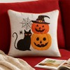 Tramull Halloween Embroidered Pillow, Black Cat & Pumpkin Stack Design, Spooky Decor Accent Cushion - 4 of 4