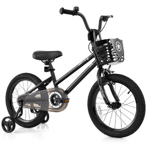 Costway 12"/14"/16"/18" Kid’s Bike with Training Wheels Adjustable Handlebar & Seat Handbrake Black/Pink/Silver - 1 of 4