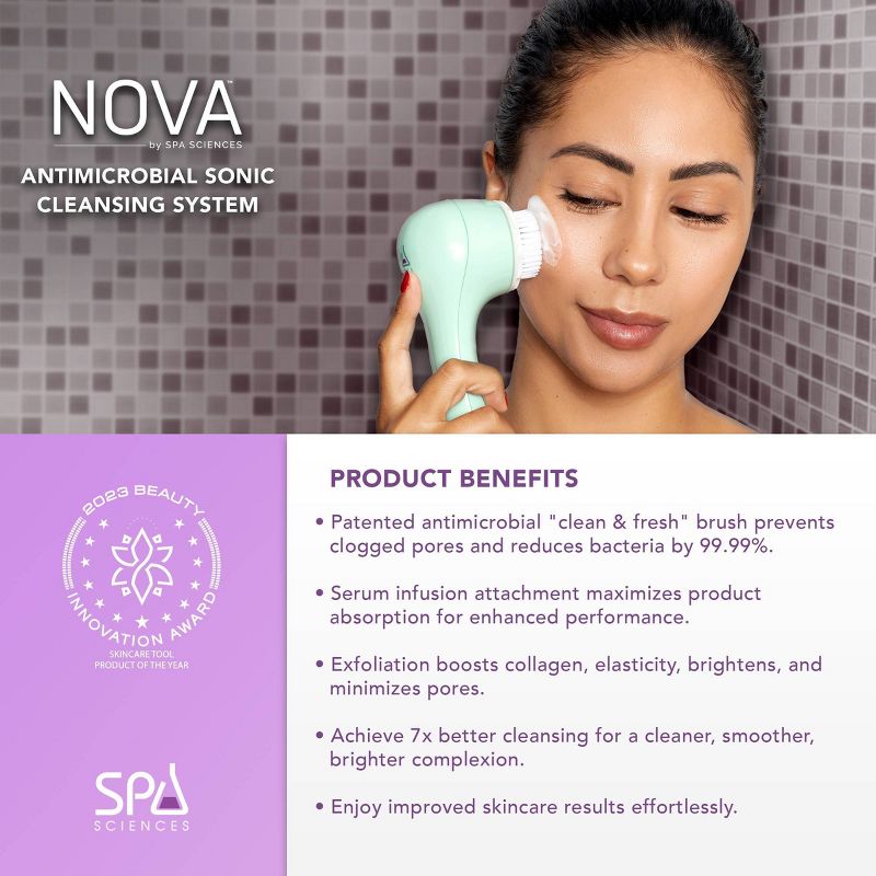 Spa Sciences NOVA Sonic Facial Brush with Antimicrobial Brush Bristles, 4 of 15