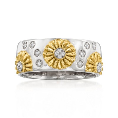 Ross-Simons Diamond Sunflower Ring in 2-Tone  Sterling Silver