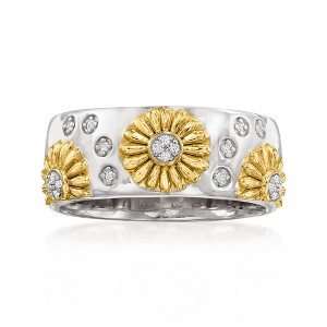 Ross-Simons Diamond Sunflower Ring in 2-Tone  Sterling Silver - 1 of 4