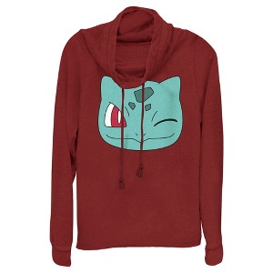 Juniors Womens Pokemon Bulbasaur Wink Face Cowl Neck Sweatshirt - 1 of 3