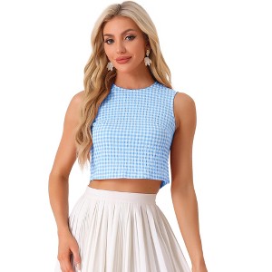 Allegra K Women's Sleeveless 1950s Vintage Summer Gingham Top - 1 of 4