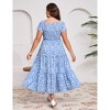 YESFASHION Women Plus Size Maxi Dress Floral Ruffle Summer Dress Short Sleeve Long Dress High Waist Sweethearte Neck Casual Dress - 3 of 4