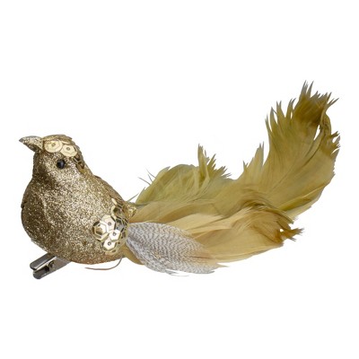 Northlight 6.75" Gold Sequined and Glittered Clip-On Bird Christmas Ornament