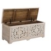 HomeRoots 52" White Distressed Solid Wood Carved Floral Storage Ottoman - 4 of 4