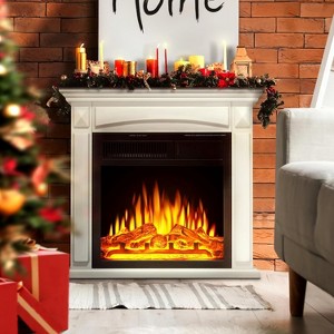 ZAFRO Electric Fireplace with Mantel, Freestanding 750/1500W Heater , Adjustable Flame  and LED Flame for Indoor Use, White - 1 of 4