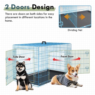 Large Blue Metal Dog Crate with Double Doors