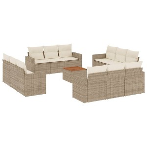 vidaXL Patio Sofa Set with Cushions Outdoor Furniture 13 Piece Poly Rattan - Beige and Cream - 1 of 4