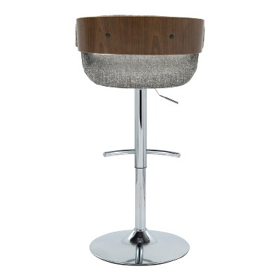 Set of 2 Elisa Adjustable Barstools Chrome/Walnut/Gray - LumiSource: Mid-Century Modern, Swivel, Footrest