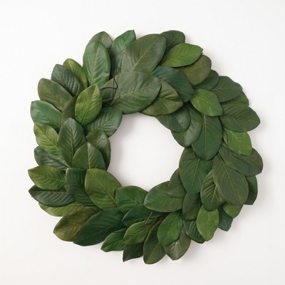 Sullivans Artificial Magnolia Leaf Wreath 28"H Green