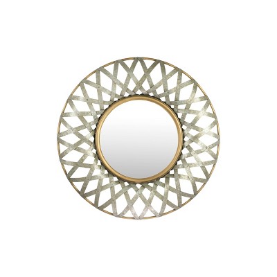 Round Metal Wall Mirror with Gold and Galvanized Finish - Storied Home: Iron Frame, No Assembly, Wall Mount