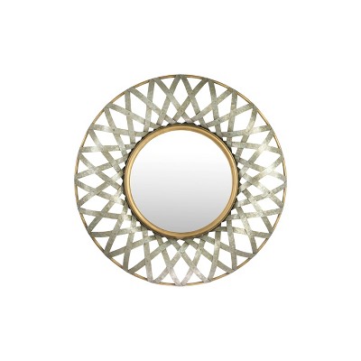 Round Metal Wall Mirror with Gold and Galvanized Finish - 3R Studios