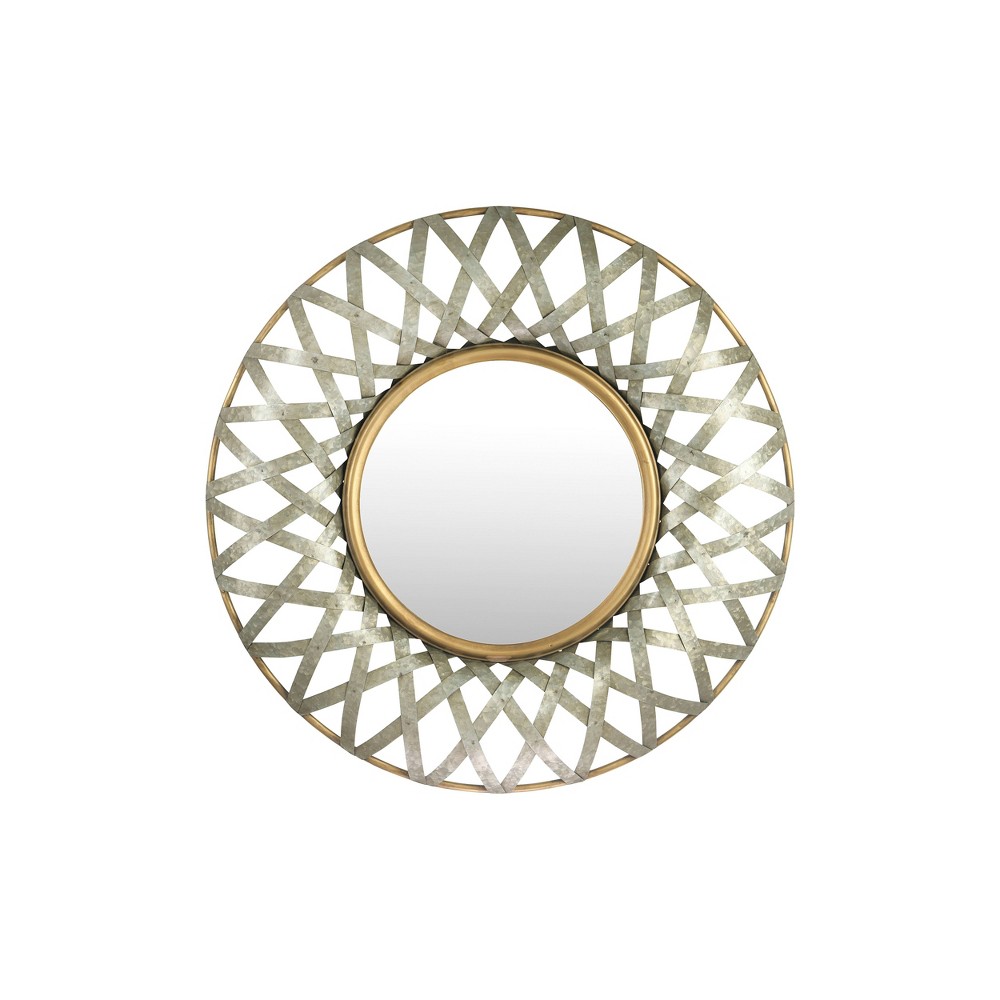 Round Metal Wall Mirror with Gold and Galvanized Finish - Storied Home: Iron Frame, No Assembly, Wall Mount
