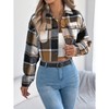 Womens Casual Jackets Flannel Cropped Shacket Fashion Plaid Trendy Crop Boxy Shirt with Pockets Fall Winter Button Down Coats - 3 of 4