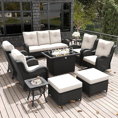 LayinSun Outdoor Patio Furniture Set, Black Rattan Wicker Sectional Swivel Rocker Chairs Sets with Ottomans, Swivel Glider Chair