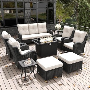 LayinSun Outdoor Patio Furniture Set, Black Rattan Wicker Sectional Swivel Rocker Chairs Sets with Ottomans, Swivel Glider Chair - 1 of 4