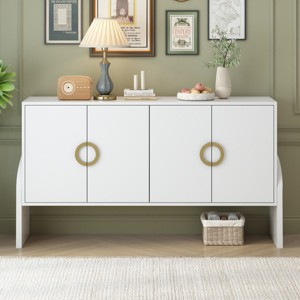 Four-Door Metal Handle Storage Cabinet,  Accent Cabinet Wiht Adjustable Shelf,  Modern Cabinet-Cuddlewood - 1 of 4