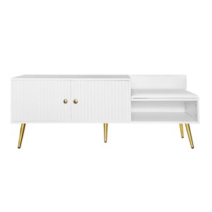 GlasFlength Shoe Racks Modern Upholstered Storage Bench with Hidden Compartment Simple Design for Entryway Living Room, White, 54.3"*15"*19.3" - 1 of 4