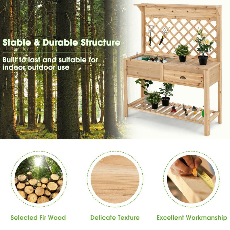 Costway Wood Raised Garden Bed w/ Trellis Elevated Planter Box w/ Storage Shelf and Drawer, 5 of 11