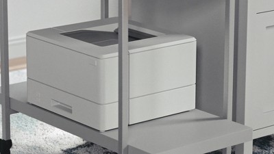 Walnut and Brass 2-Tier Mobile Office Printer Cart with Side Storage
