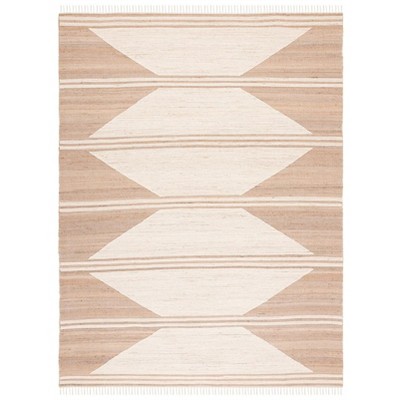 Ivory and Natural Wool Flat Woven Handmade Rug, 5' x 8'