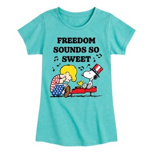 Girls' - Peanuts - Freedom Sounds So Sweet Fitted Short Sleeve Graphic T-Shirt - 1 of 4