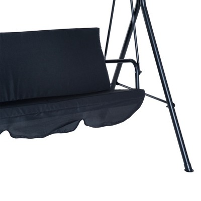 Black Steel Frame 3-Seat Outdoor Patio Swing with Adjustable Canopy