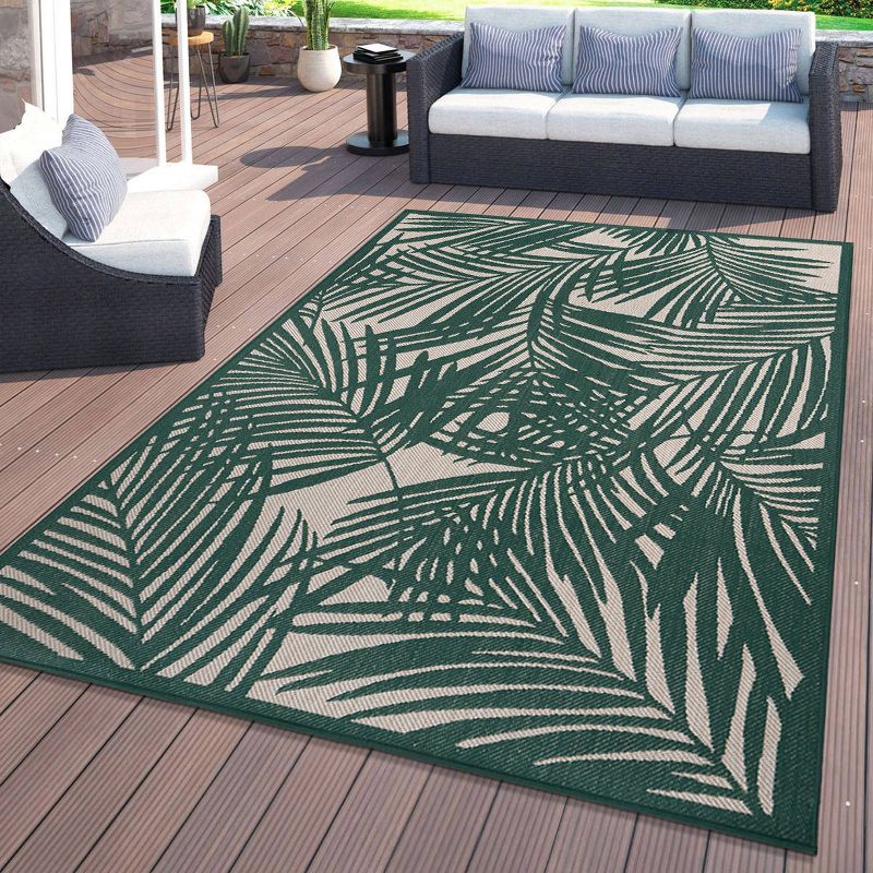 World Rug Gallery Contemporary Palm Leaf Textured Flat Weave Indoor/Outdoor Area Rug, 3 of 18