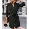 Women's Solid Color Long - Sleeve Single - Breasted Shirt Dress with Belt, Elegant and Versatile Dress for Work and Daily Wear - 4 of 4