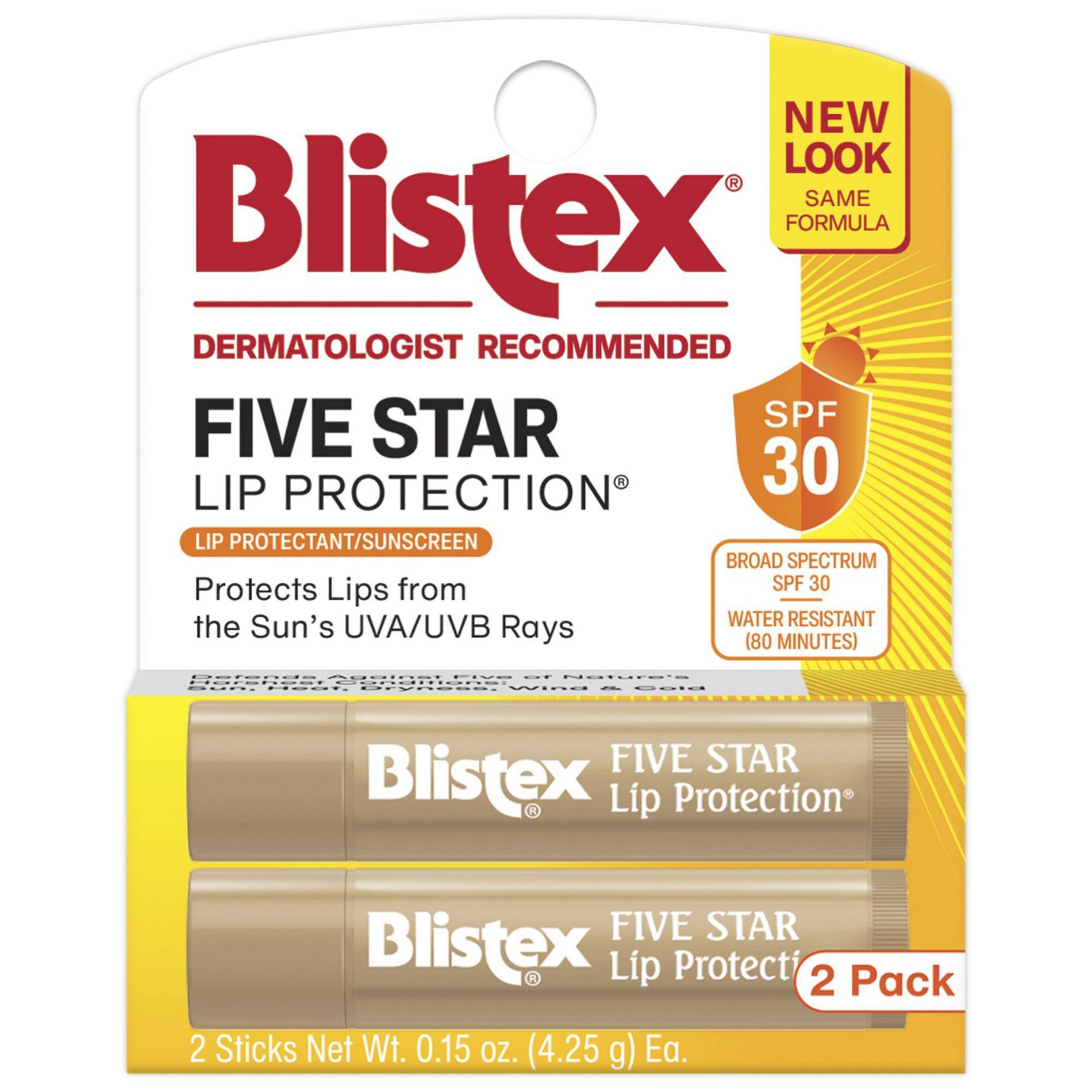 Blistex Five Star SPF 30 Water Resistant Lip Balm - 0.30oz: Paraben-Free, 2-Pack, Moisturizing, Hydrating