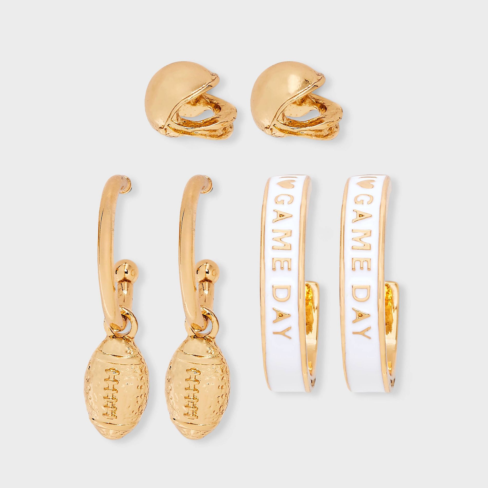 Football Game Day Earring Set 3pc - Universal Thread™ Gold