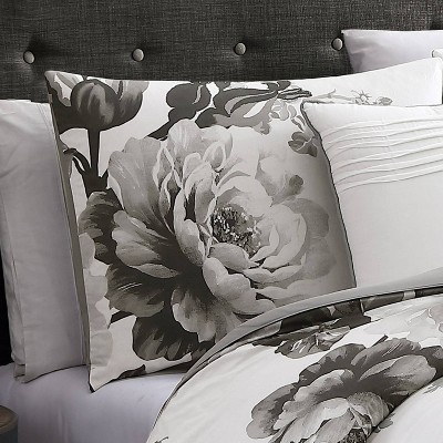 Ridgely Black and Gray Floral Cotton 7-Piece King Comforter Set