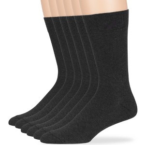 Men Dress Solid Socks Cotton - 6 Pack - Casual, Crew, Lightweight, Business - Shoe 9-12 L, 12-15 XL - Black, Brown, Beige| 7BIGSTARS KINGDOM - 1 of 4