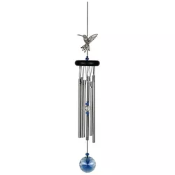 Woodstock Chimes Signature Collection, Crystal Hummingbird Chime, 18'' Silver Wind Chime WFHU