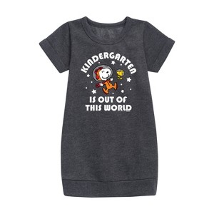 - Peanuts - Kindergarten Is Out Of This World Graphic Short Sleeve Fleece Dress - 1 of 4