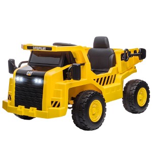 Qaba Caterpillar Licensed 12V Electric Ride on, Excavator Kids Tractor Ride on w/ Remote, Bucket, Shovel, Music, Loudspeaker for Ages 3-6, Yellow - 1 of 4
