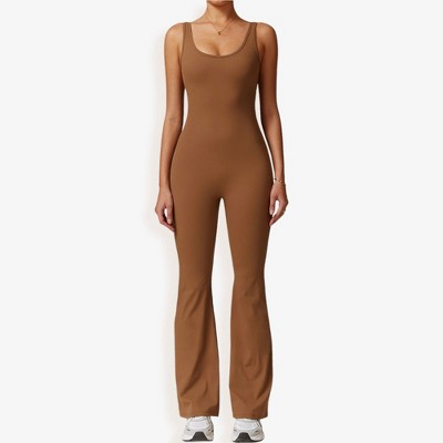 Anna-Kaci Active Women's Seamless Flared Bodysuit with Scoop Neck for Activewear