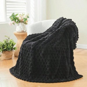 Soft Premium Silky Flannel Fleece 3D Clouds Stylish Jacquard Lightweight Bed Blanket All Season Use 350GSM Black, Twin60x80 - 1 of 4
