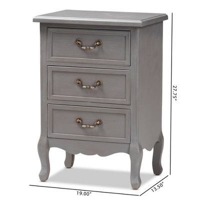 Gray Fir and Engineered Wood 3-Drawer Nightstand with Cabriole Legs