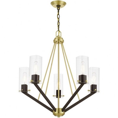 Satin Brass and Bronze 5-Light Mid-Century Modern Chandelier