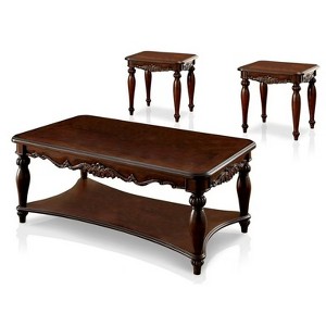 Gulches Traditional 3pc Coffee Table Set - Intricate Design with Turned Legs & Open Shelf, Cherry Finish - 1 of 4