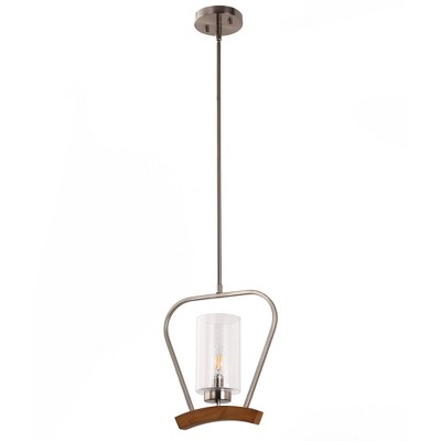 YANSUN 1-Light Brushed Nickel Pendant Chandelier with Geometric Seeded Glass Shade, E12 Base, No Bulbs Included Nickel